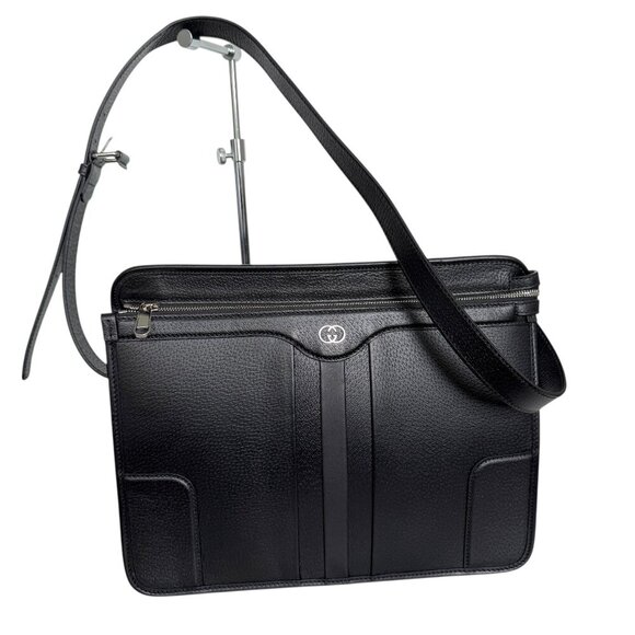 Gucci 735111 Unisex Black Saffiano Leather Messenger Bag - Picture 1 of 16